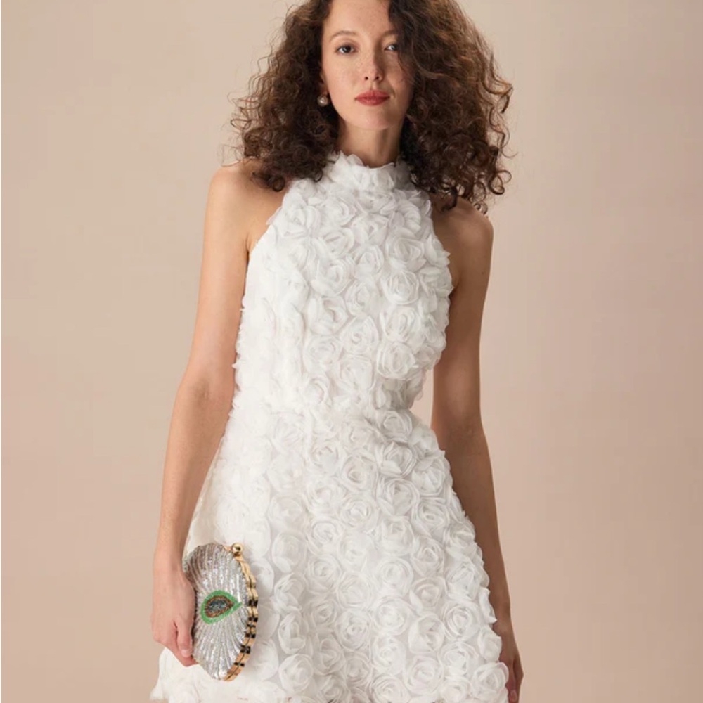 RIHOAS White Rose Textured Mini Dress